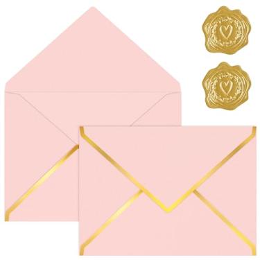Imagem de Pacote com 30 envelopes de 12,7 x 17,78 cm. Envelopes para convites, envelopes coloridos para correspondência de negócios com aba de ouro e aba em V, envelopes A7 para cartões de presente de