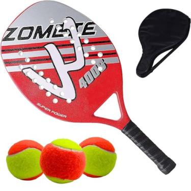 Imagem de Raquete Para Beach Tennis Profissional em Fibra Carbono Com Capa Protetora + 3 Bolinhas de Beach Tennis Para Iniciantes e Profissionais (Vermelho)