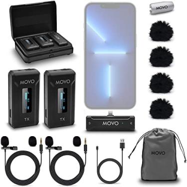Imagem de Movo Microfone sem fio WMX-2-L-DUO para iPhone com capa de carregamento, conector Lightning, alcance de 100 metros, vida útil da bateria de 7 horas