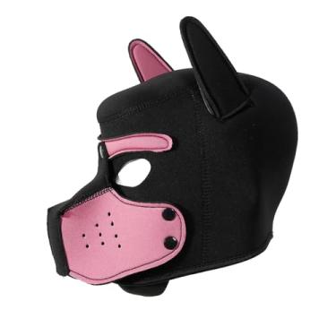 Imagem de Adults Neoprene Puppy Hood Mask Pup Play Gear, Removable Cosplay Dog Full Face Pup Hood Pup Mask (Pink)