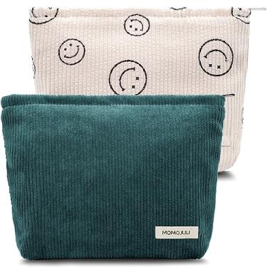 Imagem de MOMOJULI Bolsa de maquiagem de veludo cotelê bolsa cosmestic bag grande capacidade senhoras mulheres acessórios organizador de maquiagem bolsa com zíper bolsa estojo de lápis, Verde 2 - bege
