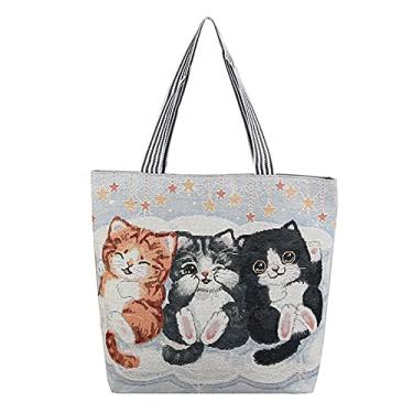 Imagem de Bolsa feminina de lona com estampa de gato, bolsa de ombro, bolsa Hobo transversal casual, A08