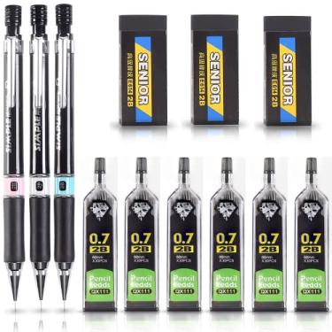 Imagem de Ipienlee Conjunto de lápis mecânicos de 0,5 mm, incluindo 3 peças de lápis mecânicos com 6 tubos 2B refis de chumbo e 3 peças de borrachas 2B pretas para escrever rascunho, desenho, esboço e arquitetura