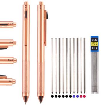 Imagem de Ipienlee Canetas multifuncionais 4 em 1, canetas multicoloridas, 0,7 mm, 3 cores, lapiseira de 0,5 mm, contém 2 canetas e 10 refis de caneta esferográfica e 1 pacote de refil de lápis