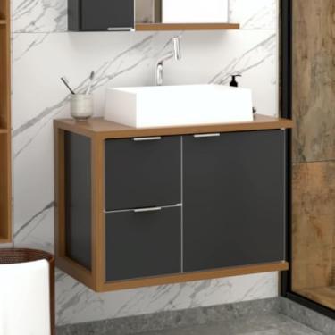 Imagem de Gabinete Toucador Para Banheiro Florença 66,6cm Com Cuba Grafite