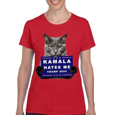 Imagem de Camiseta Kamala Hates Me Trump 2024 divertida gato republicano animal de estimação anti Harris voto vermelho MAGA Kitten 47 Fight camiseta feminina, Vermelho, XGG