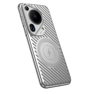 Imagem de HAO RIYLN Capa magnética para Huawei Pura 70 Ultra/70 Pro +/70 Pro/70, capa fina fina de policarbonato com radiação de calor oca traseira com proteção contra quedas, prata, 70