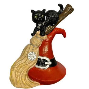 Imagem de Estatueta Gato Bruxo Wicca Vassoura dia das Bruxas Decoração - Grupo S