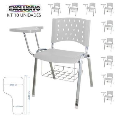 Imagem de Cadeira Universitária Plástica Branca Com Porta Livros Base Prata 10 U