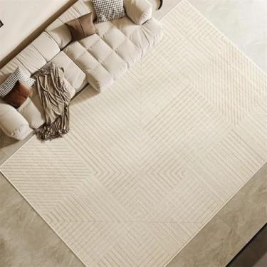 Imagem de Tapete decorativo minimalista bege para sala de estar, arte nórdica, cabeceira, tapete macio, listrado, mesa de centro, pelúcia, SY1257, QD, 300x400CM