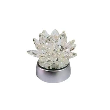Imagem de Enfeite Escultura Vidro Flor Lotus 13Cm Base Espelhada Led - Lojas Nov