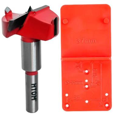 Imagem de Kit Fresa Forstner 35Mm X 8Mm Com Gabarito Dobradiça Caneco - Htom