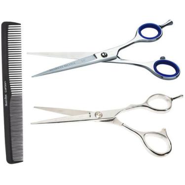 Imagem de Kit tesoura 5,5' fio navalha e laser + pente 0217 marco boni