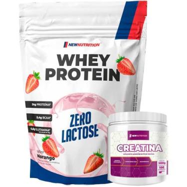 Imagem de Kit Whey Protein Zero Lactose 900g Morango + Creatina Micronizada 300g
