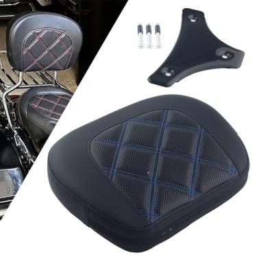 Imagem de FINMOKAL Almofada traseira para encosto Sissy Bar com suporte compatível com Harley Electra Road Street Tri Glide Road King CVO Ultra Classic Fat Bob 1997+, linha azul