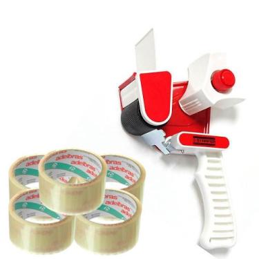 Imagem de Kit Suporte Fita de Embalagem + 4 Fita de embalagem adesaiva transpare