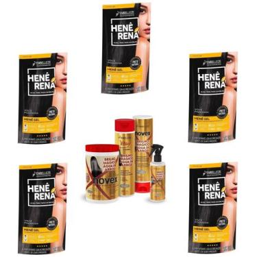 Imagem de Hene Em Gel Rena Preto Cafe 05x180gr Pouch+Brilho Magico Agua de Arroz