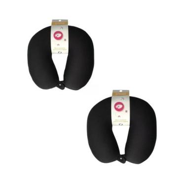 Imagem de Kit 2 Almofadas De Pescoço Micro Pérolas Isopor Viagem Yin's, Preto
