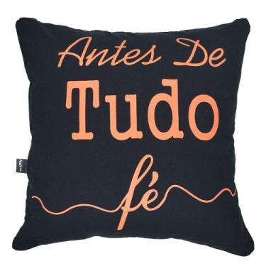 Imagem de Almofada Serigrafada Preta - Frente e Verso 40x40cm - Fé e Gratidão - 