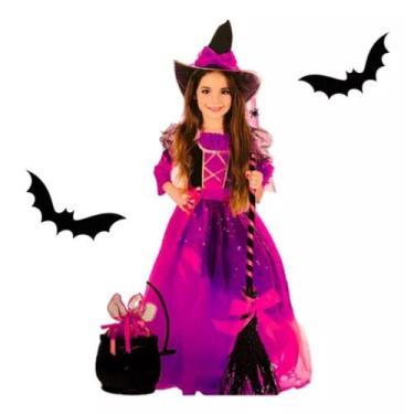 Imagem de Fantasias Bruxinha Kit Vestido de Tule Chapéu Hallowen - Bela Importad