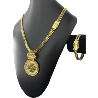 Imagem de Kit Lacraia 10mm + Pingente Trevo - Banhado a Ouro 18k - ToJoia18k