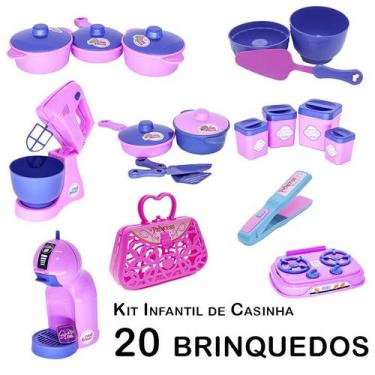 Imagem de Kit Infantil Casinha Batedeira Panela Forma Cafeteira 20p - Zuca Toys