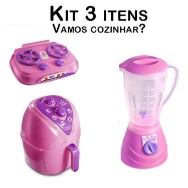 Imagem de Brinquedos Cozinha Menina AirFryer Liquidificador Fogão 3pç - Altimar