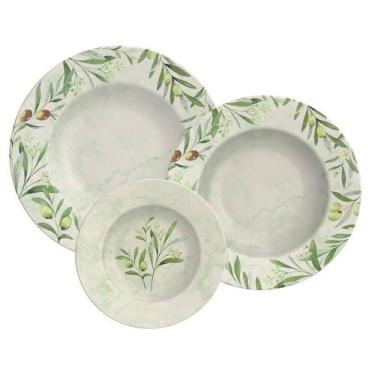 Imagem de Jogo de pratos tramontina oliva em porcelana decorada 12 peças, Verde,