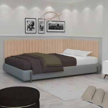 Imagem de Conjunto Cabeceira Casal Palito estofada Suspensa Lateral para Cama bo