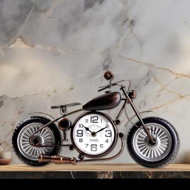 Imagem de Relógio de mesa de motocicleta, relógio de parede decorativo vintage operado por bateria, relógio de mesa rústico para decoração de mesa de prateleira de cornija, relógio de metal silencioso sem