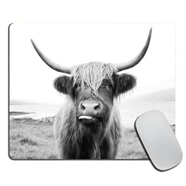 Imagem de Mouse pad preto e branco, tapete de mouse pad de vaca escocesa das terras altas na ilha de Mull, mouse pad quadrado mouse pad base de borracha antiderrapante mousepads para laptop de escritório, 24 x 20 x 0,3 cm