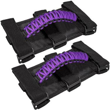 Imagem de Puxador de barra de rolo para Jeep Wrangler YJ TJ JK JKU JL JLU Sports Sahara Freedom Rubicon Unlimited X Gladiator JT 1955-2022 UTV ATV Premium Paracord (Roxo 2 peças)