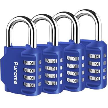 Imagem de Puroma Pacote com 4 cadeados combinados para locker, cadeado impermeável de 4 dígitos para escola, academia, esportes, cerca, caixa de ferramentas, portão, estojo, ao ar livre, armazenamento de