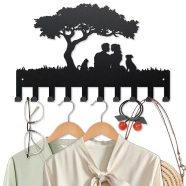 Imagem de MAYJOYDIY Ganchos de metal para casais, para parede, 15,7 × 23,8 cm, porta-chaves de parede para gatos e cães, 10 ganchos, dia dos namorados, arte preta, porta-chaves para casacos, chapéus, toalhas,