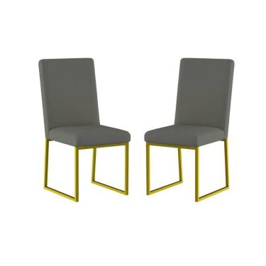 Imagem de Kit 2 Cadeiras De Jantar com Base Ferro Dourado Luxo Balaqui Cor: Cinza