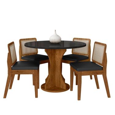 Imagem de Mesa Redonda C/vidro 4 Cadeiras Sextavada Cali Fre/pto/cor.preto - Ma