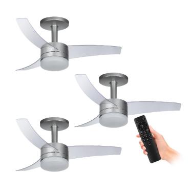 Imagem de Kit 3 Ventiladores de Teto Arno Prata 3 Pás e Controle VX15