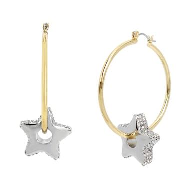 Imagem de Steve Madden Brincos femininos de argola com pingente de estrela inchada, One Size, Metal Vidro, Sem pedra preciosa