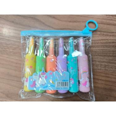 Imagem de Kit 3 pacote de 6 Marca Texto Unicórnion garrafinha glitter colorido -