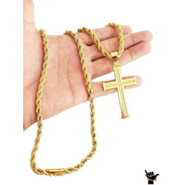 Imagem de Corrente Baiano 8mm + Pingente Cruz - Banhado a Ouro 18k - ToJoia18k