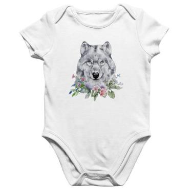 Imagem de Body Bebê Algodão Lobo e Flores - Foca na Moda, Branco, P