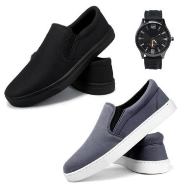 Imagem de 2 Sapatenis Masculino Alpargata Iate Elástico Slip On Relógio - Atria 