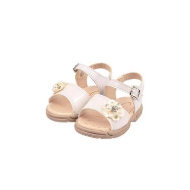 Imagem de Sandália Ortopédica Papete Infantil Menina Flores Verniz Branco - Rani