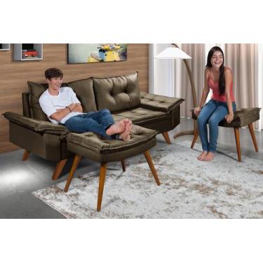 Imagem de Sofá Bariloche 3 Lugares em Suede + Duas Banquetas Rubi - Essencial Es