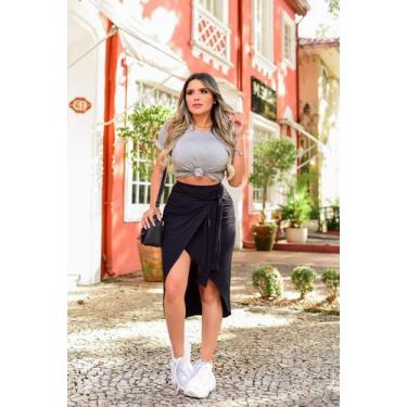 Imagem de Saia Curta Mullet Amarração na Cintura - luh may, Preto, GG