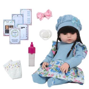 Imagem de Bebê Tipo Reborn Cabelo Preto Com Lindo Vestido Kit Itens - Cegonha Re