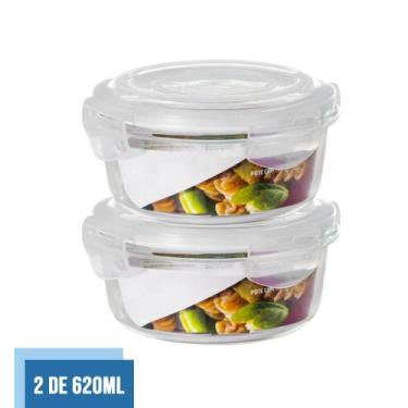 Imagem de Jogo 2 Potes Vidro Hermético 4 Travas Redondo 620ml Marmita - QUALITY 