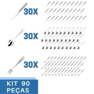 Imagem de Kit Faca Garfo Colher Aço Inox 90 Peças Bar / Restaurante - Em casa te