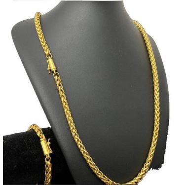 Imagem de Corrente Peruano 8mm + Pulseira - Banhado a Ouro 18k - ToJoia18k