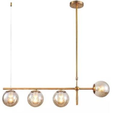 Imagem de Luminária Lustre Pendente Dourado Vidro Bola Esfera Âmbar Retrô Modern